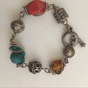 Vintage Raw Turquoise, Coral & Amber Bracelet